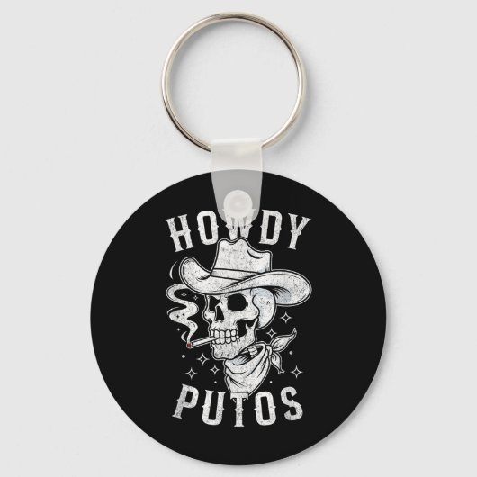 Westerne Cowboy Skull Hola Howdy Putos Spanish Sla Sleutelhanger (Voorkant)
