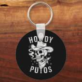 Westerne Cowboy Skull Hola Howdy Putos Spanish Sla Sleutelhanger (Voorkant)