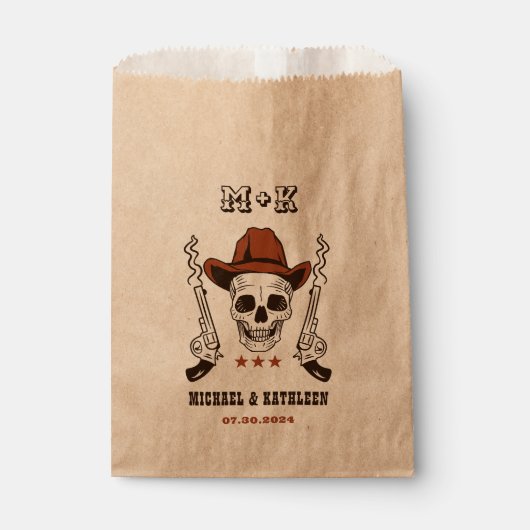 Westerne Cowboy Skull Monogram Boho Country Wedden Bedankzakje (Voorkant)