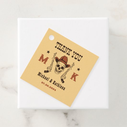 Westerne Cowboy Skull Monogram Land Weddenschap Bedankjes Labels (In situ)