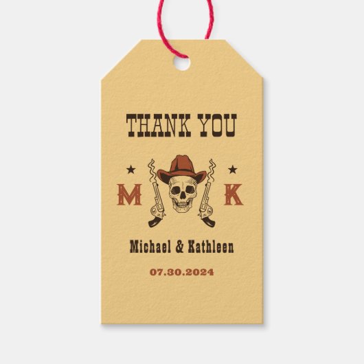 Westerne Cowboy Skull Monogram Land Weddenschap Cadeaulabel (Voorkant)
