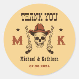 Westerne Cowboy Skull Monogram Land Weddenschap Ronde Sticker