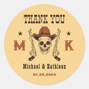 Westerne Cowboy Skull Monogram Land Weddenschap Ronde Sticker