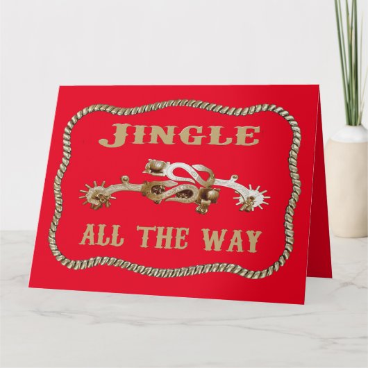 Westerne cowboy spurs jingle helemaal kerst kaart (Voorkant)