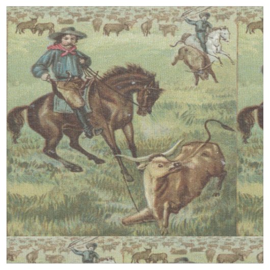 Westerne Cowboy Steer Roping Fabric Stof (Close Up)