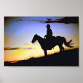 Westerne Cowboy Sunset Silhouette Poster (Voorkant)