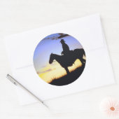 Westerne Cowboy Sunset Silhouette Ronde Sticker (Envelop)