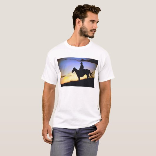 Westerne Cowboy Sunset Silhouette T-shirt (Voorkant volledig)