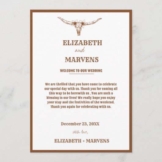 Westerne Cowboy trouwdag Evenementen Tijdlijn Programmakaart (Voorkant)