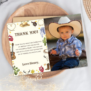 Westerne Cowboy Verjaardagsfeestfoto Bedankkaart
