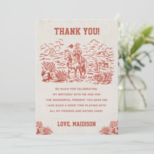 Westerne Cowboy Verjaardagsfeestje Dank je kaart (Staand voorkant)