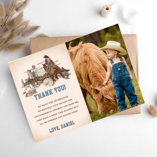 Westerne Cowboy Verjaardagsfeestje Dank u Kaart Fo
