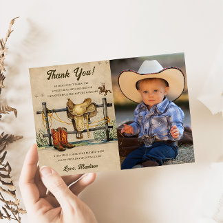 Westerne Cowboy Verjaardagsfeestje Dank u Kaart Fo