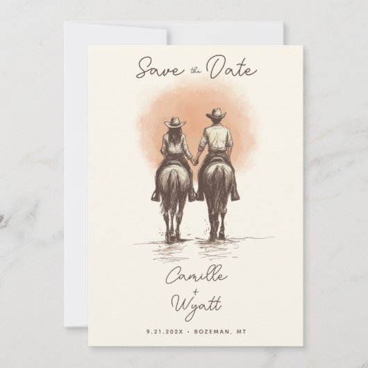 Westerne Cowboy Wedding Save the Date QR Code Kaart (Voorkant)