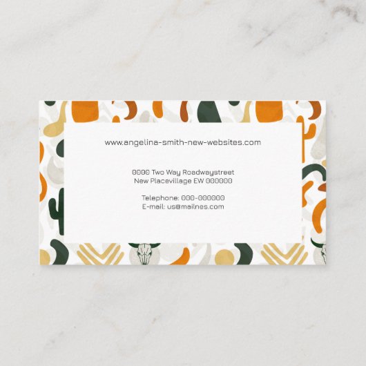 Westerne cowboy woestijnstier schedel boho cactus visitekaartje (Achterkant)