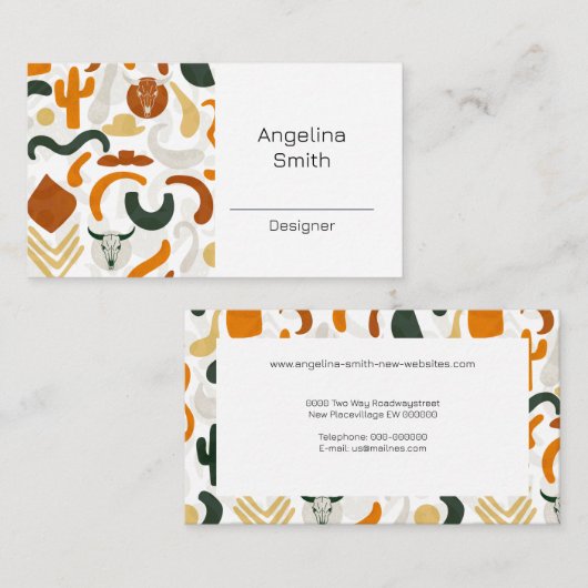 Westerne cowboy woestijnstier schedel boho cactus visitekaartje (Voorkant / Achterkant)