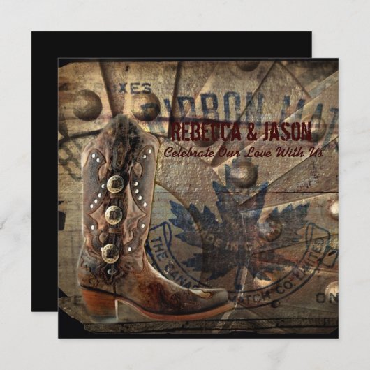 westerne cowboybruiloft met glanzend Wagon Wheel Kaart (Voorkant / Achterkant)