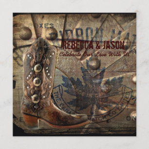 westerne cowboybruiloft met glanzend Wagon Wheel Kaart