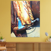 Westerne cowboylaars en rodeo-paard, cartooned canvas afdruk (Insitu (Woonkamer))
