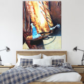 Westerne cowboylaars en rodeo-paard, cartooned canvas afdruk (Insitu (Slaapkamer))