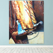 Westerne cowboylaars en rodeo-paard, cartooned canvas afdruk (Insitu (Houten vloer))