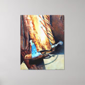 Westerne cowboylaars en rodeo-paard, cartooned canvas afdruk (Voorkant)
