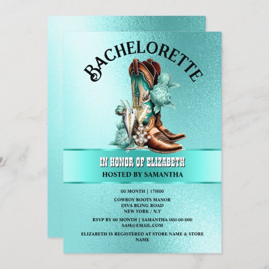 Westerne cowboylaarzen aquamarijn blauwgroen bubbl kaart (Voorkant / Achterkant)