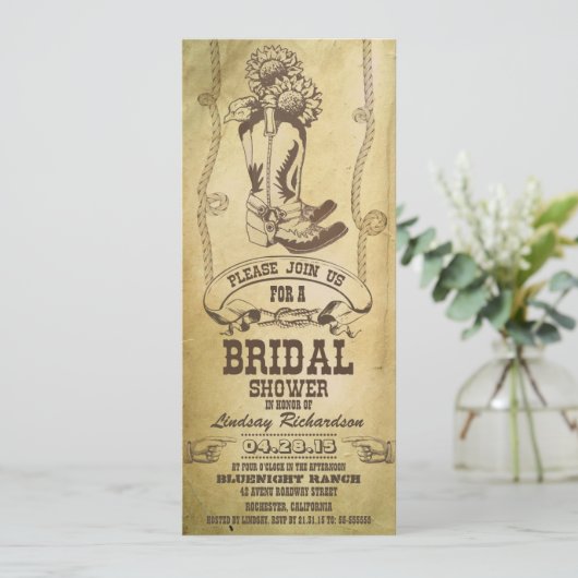 westerne cowboylaarzen bruids doucheuitnodigingen kaart (Staand voorkant)