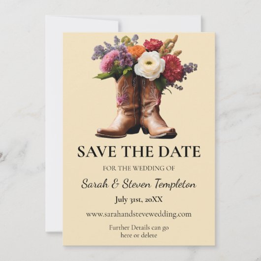 Westerne Cowboylaarzen Floral Elegant Country Boer Save The Date (Voorkant)