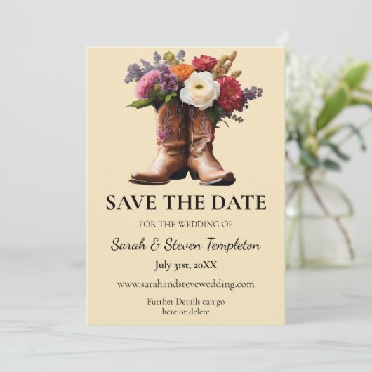 Westerne Cowboylaarzen Floral Elegant Country Boer Save The Date (Staand voorkant)