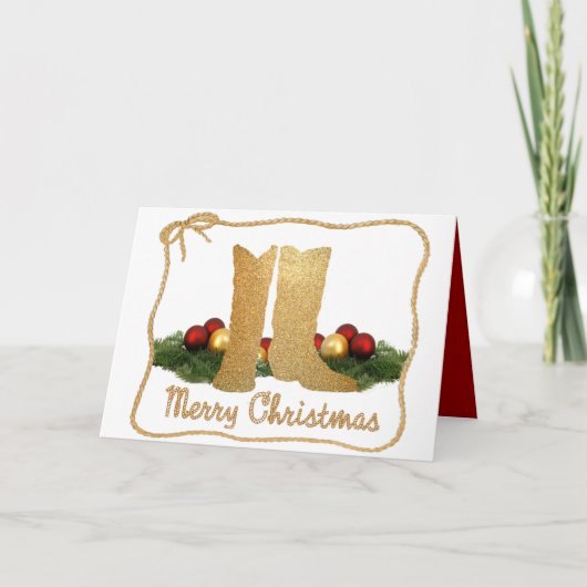 Westerne cowboylaarzen garland touw vrolijk kerstf feestdagen kaart (Voorkant)