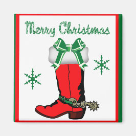Westerne cowboylaarzen kous met vrolijk kerstfeest magneet
