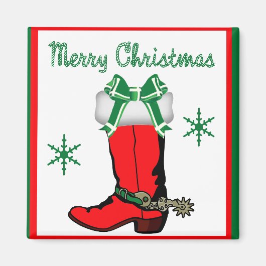 Westerne cowboylaarzen kous met vrolijk kerstfeest magneet (Voorkant)