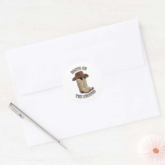 Westerne cowboylaarzen op de grond dansen op ronde sticker (Envelop)