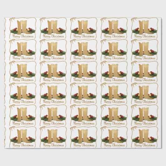Westerne cowboylaarzen touw garland vrolijk kerstf cadeaupapier (Vlak)