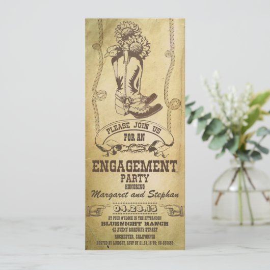 westerne cowboylaarzen verlovingsfeestuitnodiginge kaart (Staand voorkant)