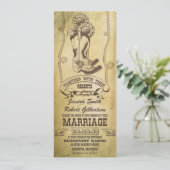 westerne cowboylaarzen vintage bruiloft uitnodigin kaart (Staand voorkant)