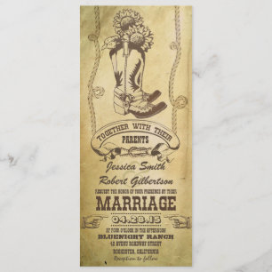 westerne cowboylaarzen vintage bruiloft uitnodigin kaart
