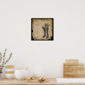 Westerne cowboylaarzen voor wilde bloemen in Damas Poster (Keuken)