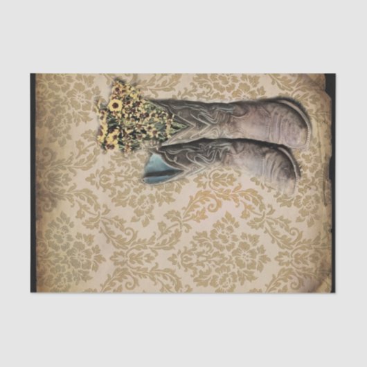 Westerne cowboylaarzen voor wilde bloemen in Damas Tissuepapier (Voorkant)