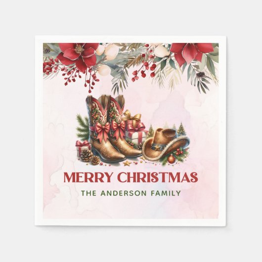 Westerne cowboylaarzen Vrolijke kerstservetten Servet (Voorkant)