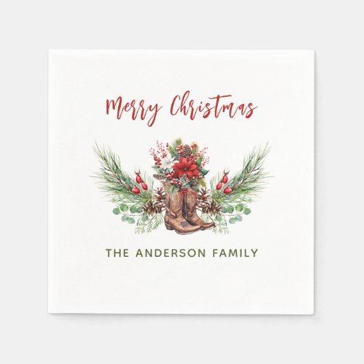 Westerne cowboylaarzen Vrolijke kerstservetten Servet (Voorkant)