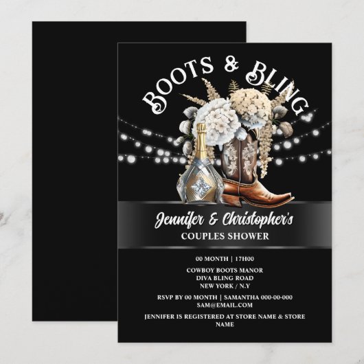 Westerne cowboylaarzen zilvergoud bubbly chic kaart (Voorkant / Achterkant)