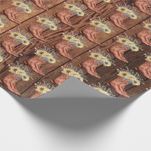 Westerne cowboylaarzen zonnebloempitten cadeaupapier (Hoek)