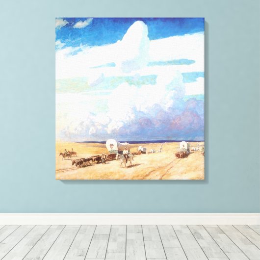 Westerne cowboys, afgedekt door Wyeth Canvas Afdruk (Insitu (Houten vloer))