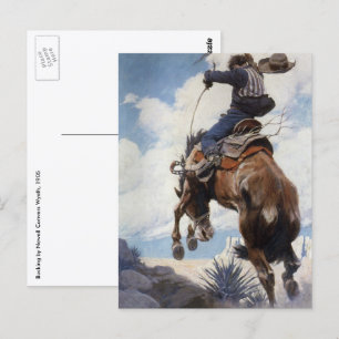 Westerne cowboys, Bucking by NC Wyeth Briefkaart