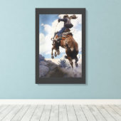  Westerne cowboys, Bucking by NC Wyeth Canvas Afdruk (Insitu (Houten vloer))