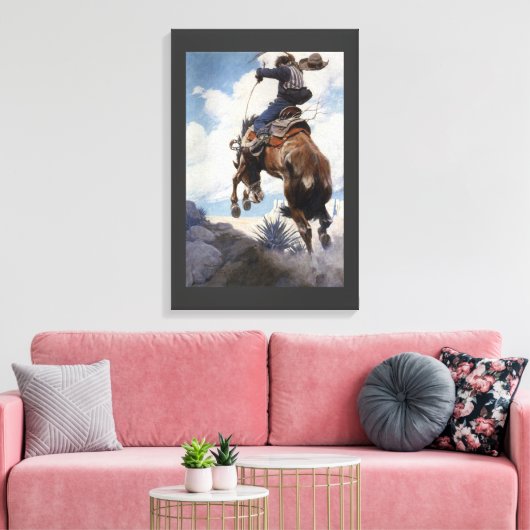  Westerne cowboys, Bucking by NC Wyeth Canvas Afdruk (Insitu (Woonkamer))