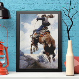  Westerne cowboys, Bucking by NC Wyeth Poster