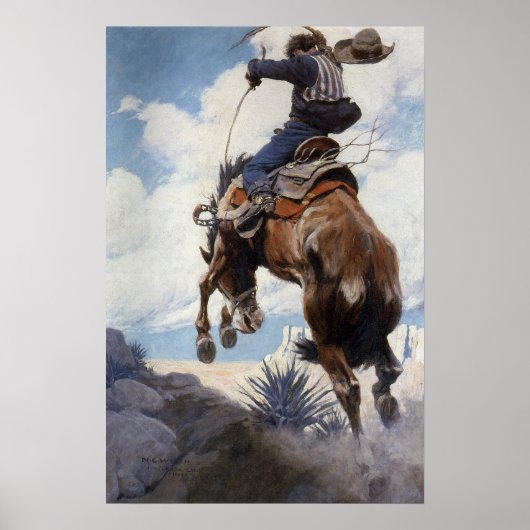 Westerne cowboys, Bucking by NC Wyeth Poster (Voorkant)